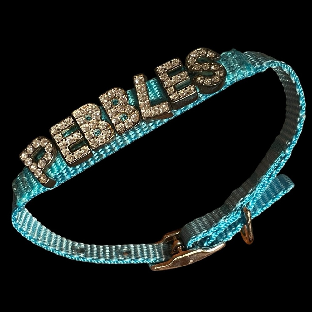 RHINESTONE DOG COLLAR | Bright Teal 
Personalized Glam Collar For Pebbles!
